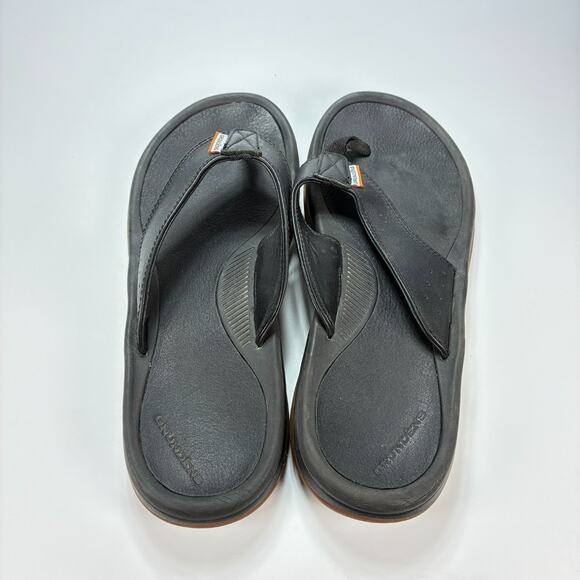 Grundens Black Brown Flip Flop Sandals Non-Slip Comfort Fishing Mens Size 12 - Picture 2 of 10